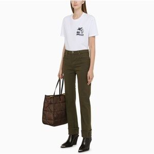 ETRO Straight Leg Embroidered Jeans Olive Green - Size 29